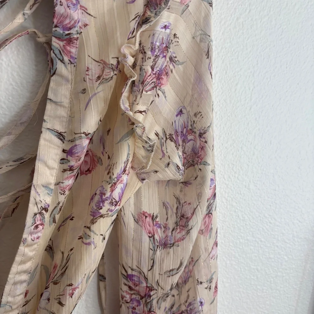Luxxel Floral Cutout Romper Cream Pink Purple Metallic Ruffle Small LR7033 - Picture 6 of 10
